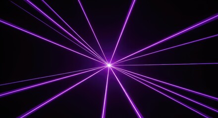 Fototapeta premium Luminous purple laser beams and sharp neon rays pierce through a dark black void, creating a futuristic light show with glowing energy, tech, luminous, rays