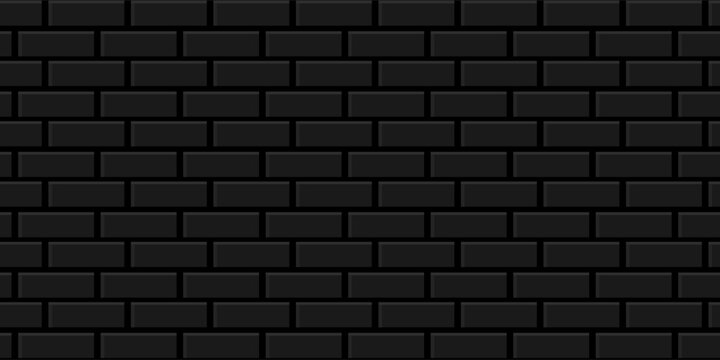 Black brick wall seamless pattern, texture for kitchen backsplash, interior decoration, plastic panel, building outdoor design. Abstract background, vector flat illustration