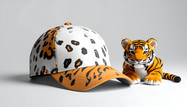 Tiger toy and baseball cap.