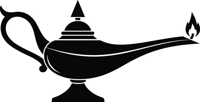 Oil lamp silhouette icon, traditional lamp design, magical lantern illustration, ancient lamp vector art, oil lamp flat vector illustration