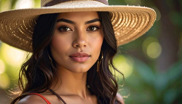 Young woman wearing a straw hat.