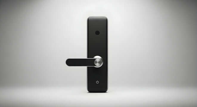 A black electronic door handle with a silver knob