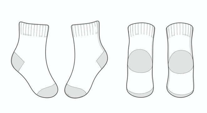 Blank white ankle socks template showing various views, perfect for fashion designers to visualize apparel concepts and create custom clothing designs