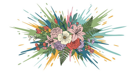 Fototapeta premium Abstract Floral Explosion - Colorful Flower Bouquet with Splatter Effect