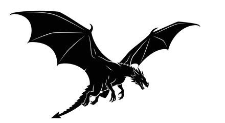 Fototapeta premium Black Silhouette Dragon Flying