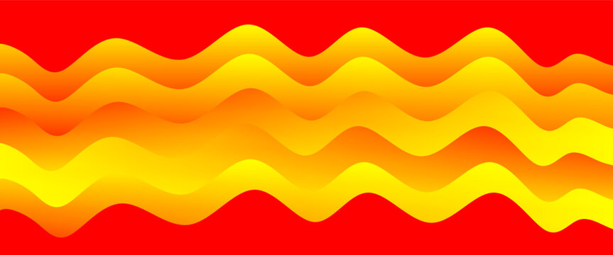 Yellow abstract geometric background with wavy red line pattern and dynamic vector curves creates a seamless texture design.