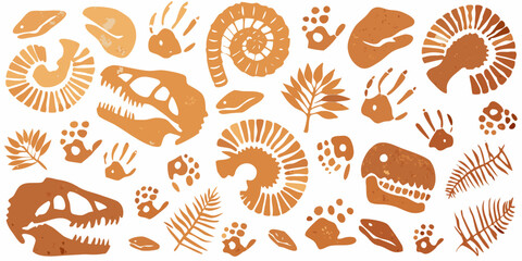 Paleontological collection featuring dinosaur fossils and prehistoric footprints © RanjanKumar