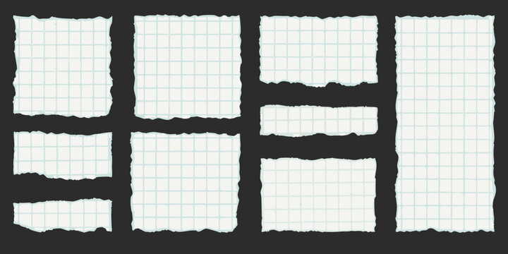 Torn pieces of lined paper arranged against a black background