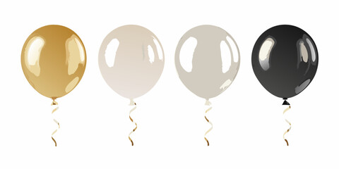 Four shiny balloons in gold white silver and black colors © RanjanKumar
