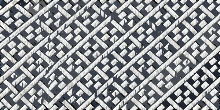 Abstract geometric pattern of interlocking white lines on a dark background