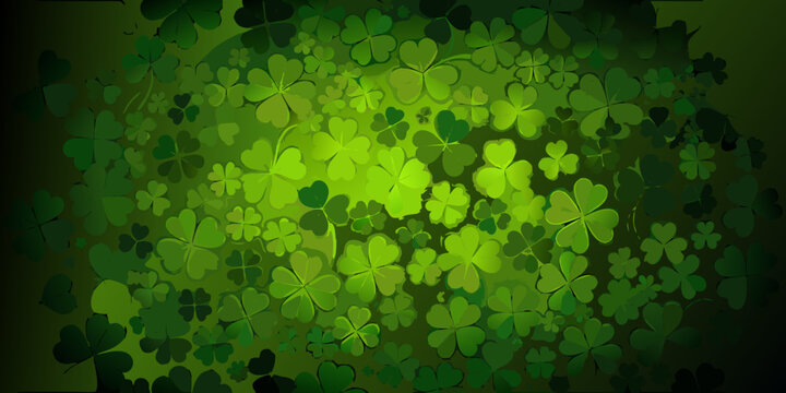 A vibrant dense pattern of overlapping green four leaf clovers