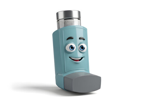 Cartoon asthma inhaler with smiling face