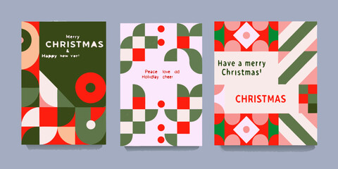 Abstract christmas card set with geometric shapes and festive greetings © RanjanKumar
