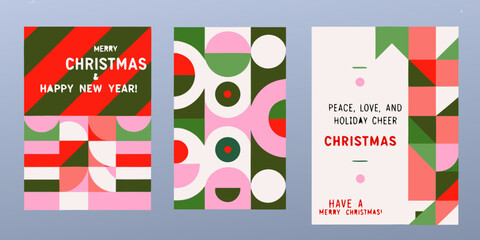 Festive holiday card designs with geometric shapes and christmas greetings © RanjanKumar