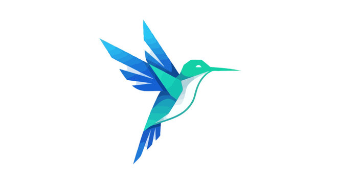 A colorful hummingbird vector illustration featuring a small tropical colibri in flight with spread wings and a sharp beak, designed as a vibrant nature wildlife art silhouette