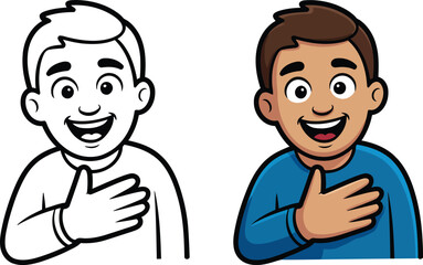 Fototapeta premium Happy Boy with Hand on Chest Sincere Character Vector Set on White Background