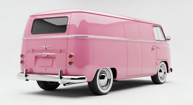 Pink classic van rendered on white background transportation concept