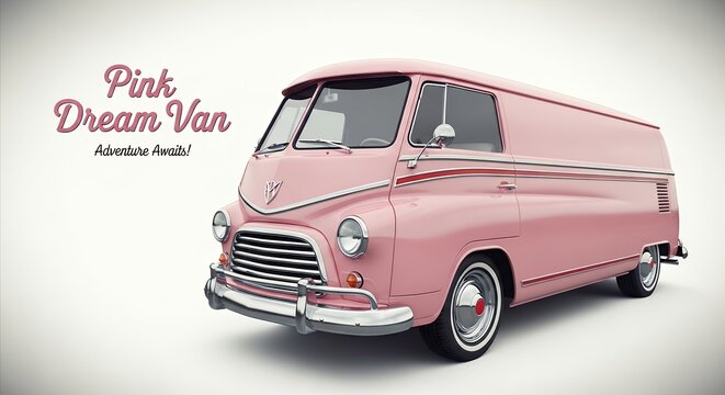 Pink van illustration on white background ready for travel and adventure