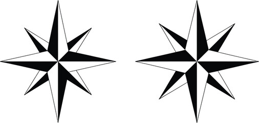 Obraz premium Compass Rose vector illustration, classic navigation symbol with directional points in black and white for map design travel and orientation graphics.