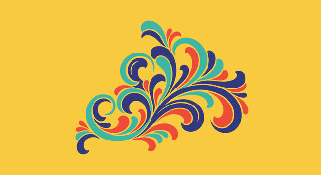 Colorful Swirl Flourish Design on Yellow Background