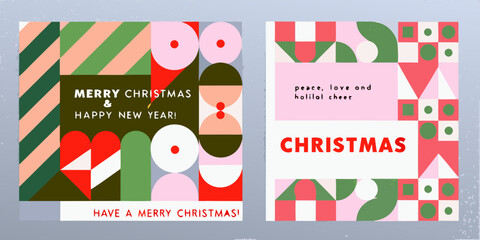 Abstract christmas cards featuring geometric shapes and festive greetings © Ripan