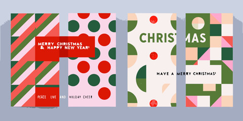 Festive christmas cards with geometric patterns and holiday greetings © Ripan