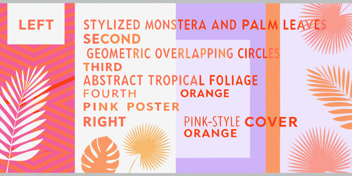 Abstract tropical leaves and geometric shapes in a vibrant pink poster