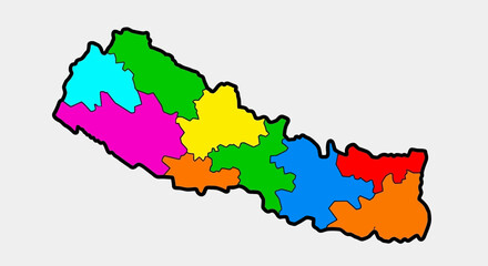 Fototapeta premium Colorful Map of Nepal Divided into Regions