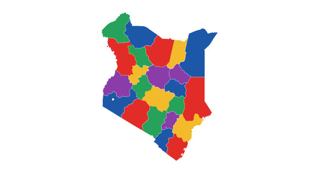 Colorful Map of Kenya Divided into Regions - Vector Illustration