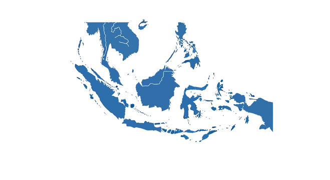Map of Indonesia and Southeast Asia region, blue silhouette on white background
