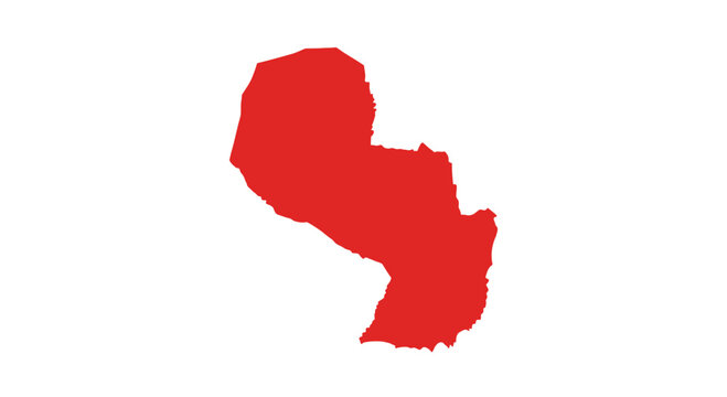 Red Paraguay Map Silhouette on White Background