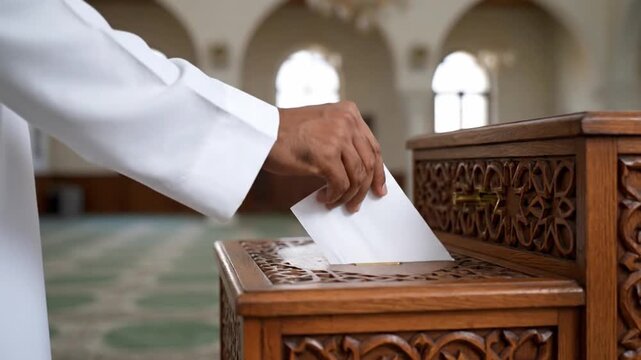 Man Casting Vote in Mosque Election Box.