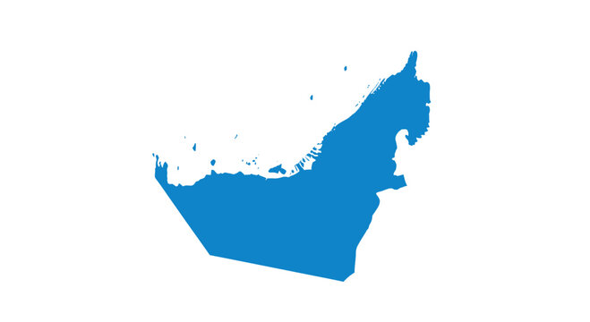United Arab Emirates Map Silhouette, Blue Outline on White Background, UAE Country Shape