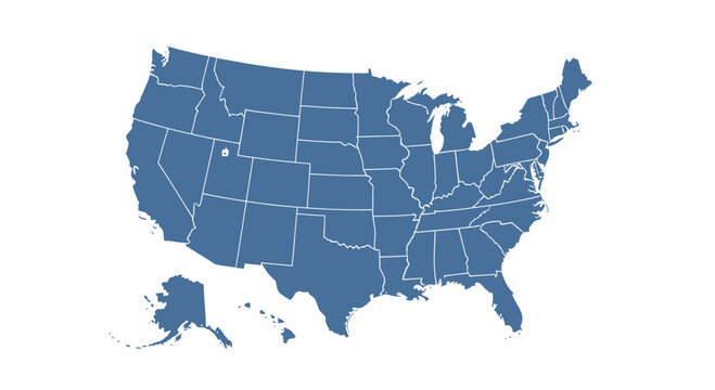 United States Map - Blue Silhouette with White Borders on White Background