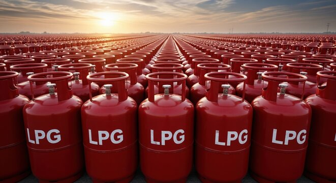 neatly arranged LPG cylinders highlights large-scale fuel storage