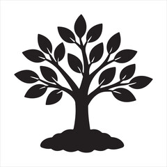 Obraz premium A black silhouette of a tree with leaves