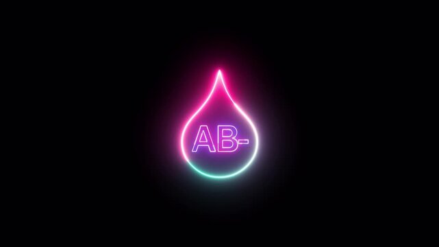 AB- Negative Blood Type Neon Glow Drop on Black Background with Health Care