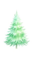Fototapeta premium An ethereal watercolor illustration of a minimalist Christmas tree showcases soft pastel green hues, light brushstrokes, and a calm spirit, foliage, green, serene