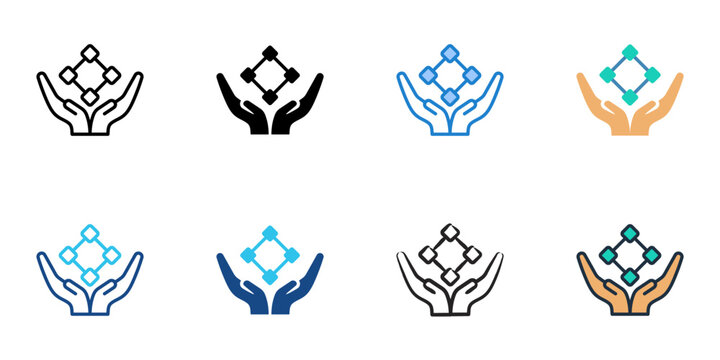Blockchain ownership icons set multiple style collection. Editable stroke 
