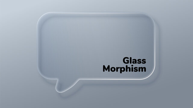 Transparent glass speech bubble with glossy 3D effect and liquid texture. Modern chat icon design for digital interfaces and tech presentations.