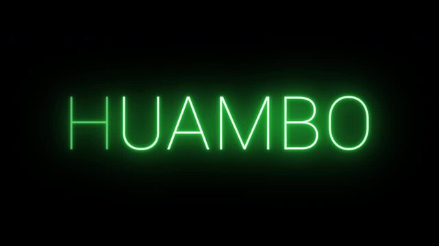 Flickering neon green glowing huambo sign animated on black background