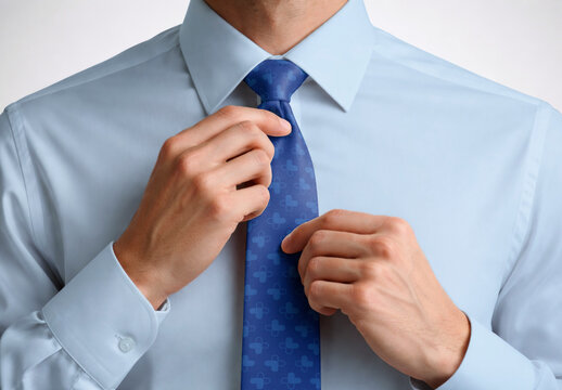 Man Adjusting Blue Tie Mockup Professionally PSD