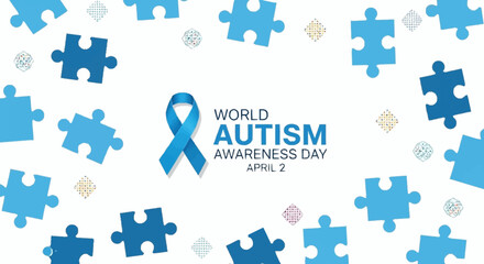 Naklejka premium World Autism Awareness Day ribbon and puzzle pieces vector art, symbolizing unity and understanding for autism acceptance