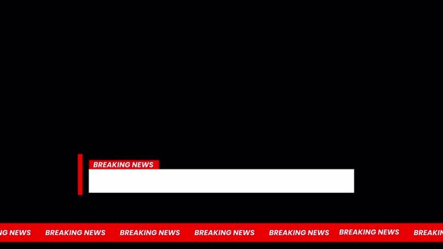 Breaking News Lower Third Banner with Alpha Channel Transparent Background and Scrolling Ticker for TV Broadcast Media 4k video