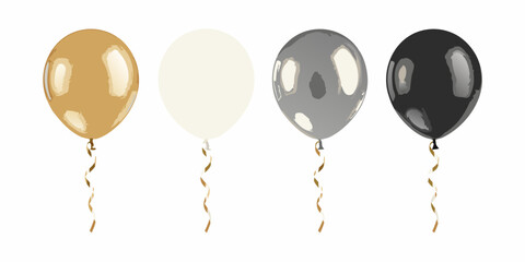Four balloons in gold white silver and black hues are displayed © Pabitra