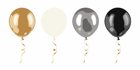 Four balloons in gold white silver and black shades isolated on white © Pabitra