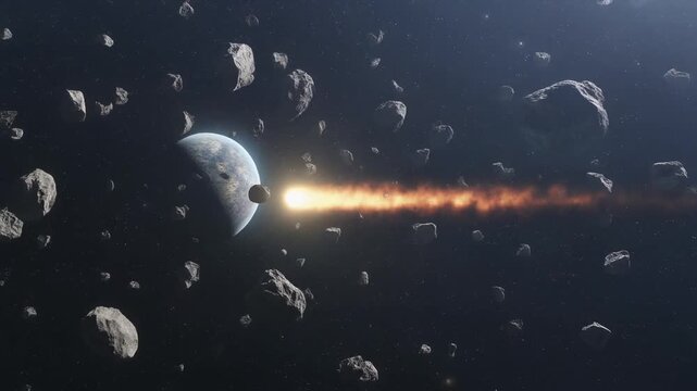 Asteroid Field and Planet with a Passing Comet Generative AI