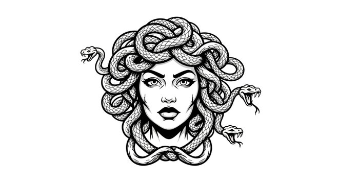Medusa Gorgon Woman with Snake Hair, Greek Mythology Illustration