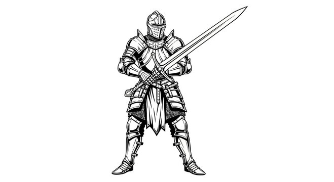 Medieval Knight Warrior in Full Armor Holding Sword