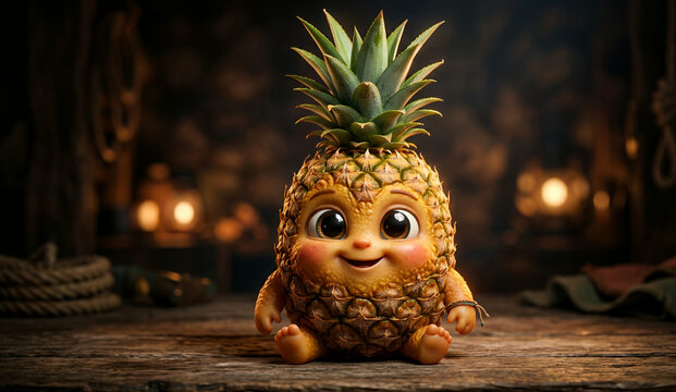 Adorable Cartoon Pineapple Character 